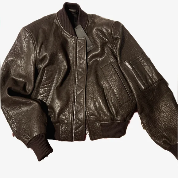 Zara Brown ZW Leather BomberBrown Jacket
